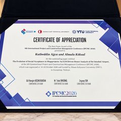 The IPCMC 2026 Best Paper Award certificate made out to Kutbeddin Ağca and Almula Köksal, bearing the paper's title and the signatures of the conference co-chairs