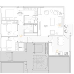 Kat planı: salon 24,52 m², ebeveyn yatak odası 14,51 m², iki oda 8,33 ve 8,29 m², mutfak, iki banyo, hol ve çamaşır nişi; mobilyalı yerleşim